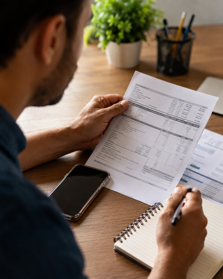 Analise de documentos na mesa de trabalho